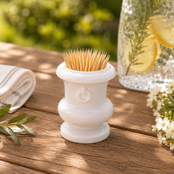 Vintage Milk Glass Toothpick Holder White Glass Table Decor Cottage Farmhouse Kitchen