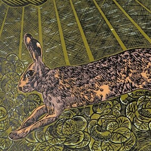 Hare Amongst The Cabbages - limited edition linocut print, original artwork on Shiramine Select 110gsm paper image 4