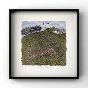 Hare Amongst The Cabbages - limited edition linocut print, original artwork on Shiramine Select 110gsm paper image 5