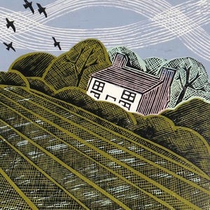 Hare Amongst The Cabbages - limited edition linocut print, original artwork on Shiramine Select 110gsm paper image 2