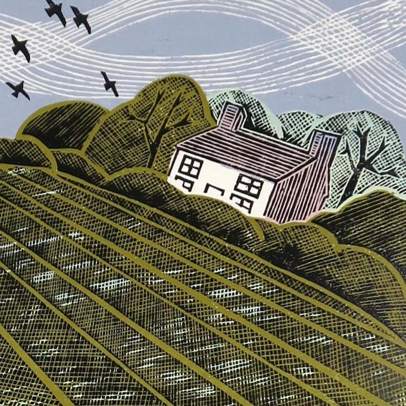 Hare Amongst The Cabbages - limited edition linocut print, original artwork on Shiramine Select 110gsm paper image 2