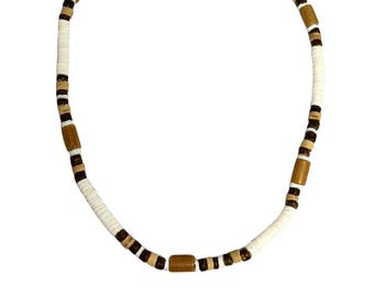 Collar para hombre con cuentas de concha de puka y coco, estilo surfista playero