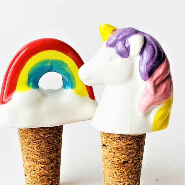 2 Pcs Wine Stopper Unicorn and Rainbow Ceramic Bottle Stopper Bottle Tops