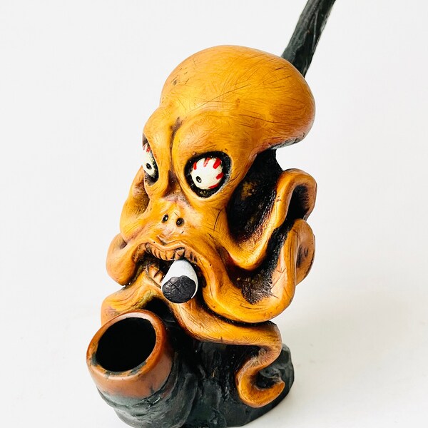 Tobacco Smoking Large Pipe Octopus Design Handmade Collectible 6 inch tall