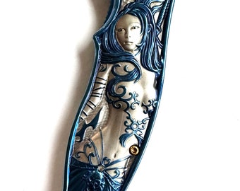 Collectible Dark Night Witch Demon Knife Antique Design Stainless Steel Blue
