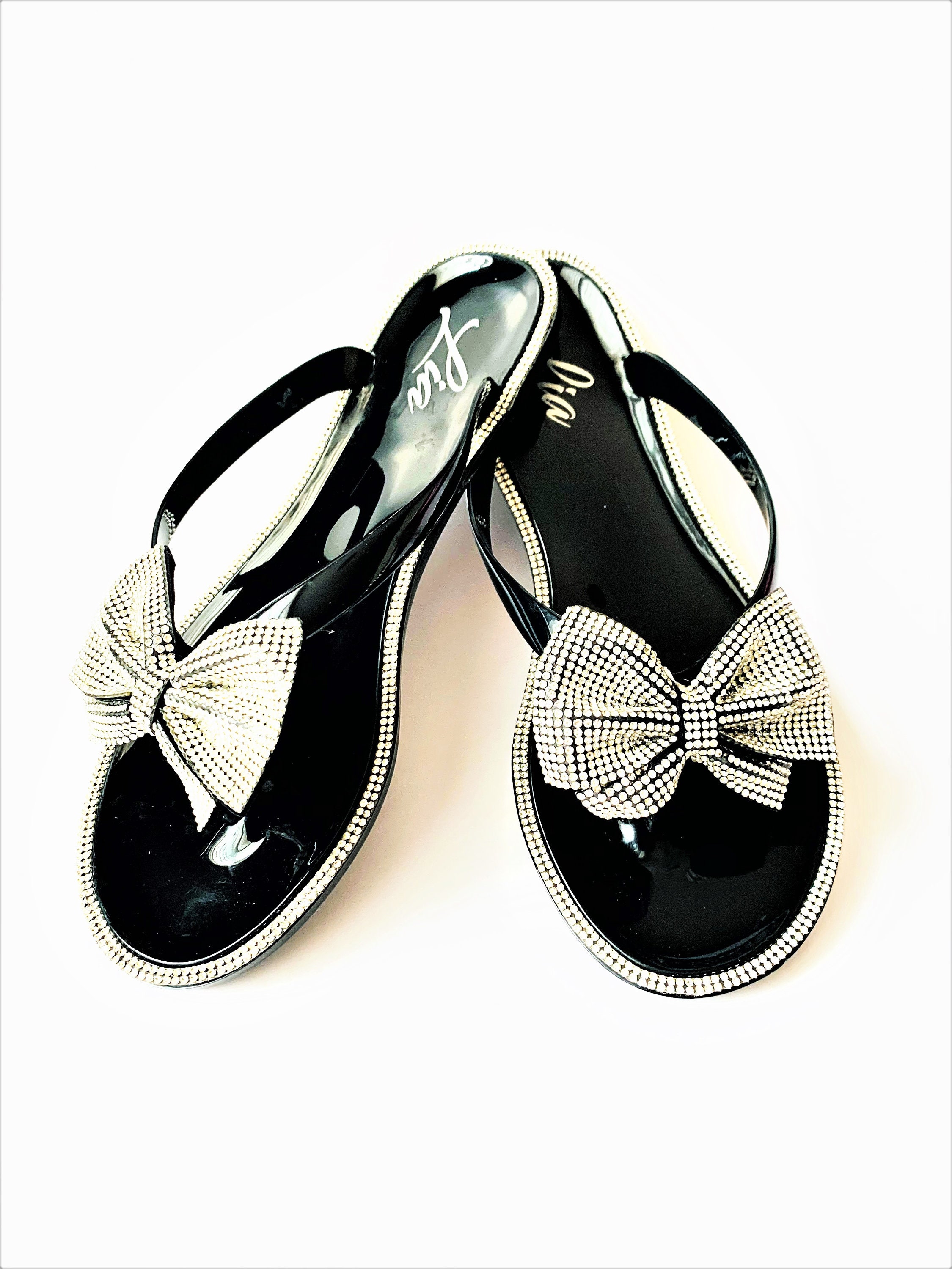 rhinestone bow jelly sandals