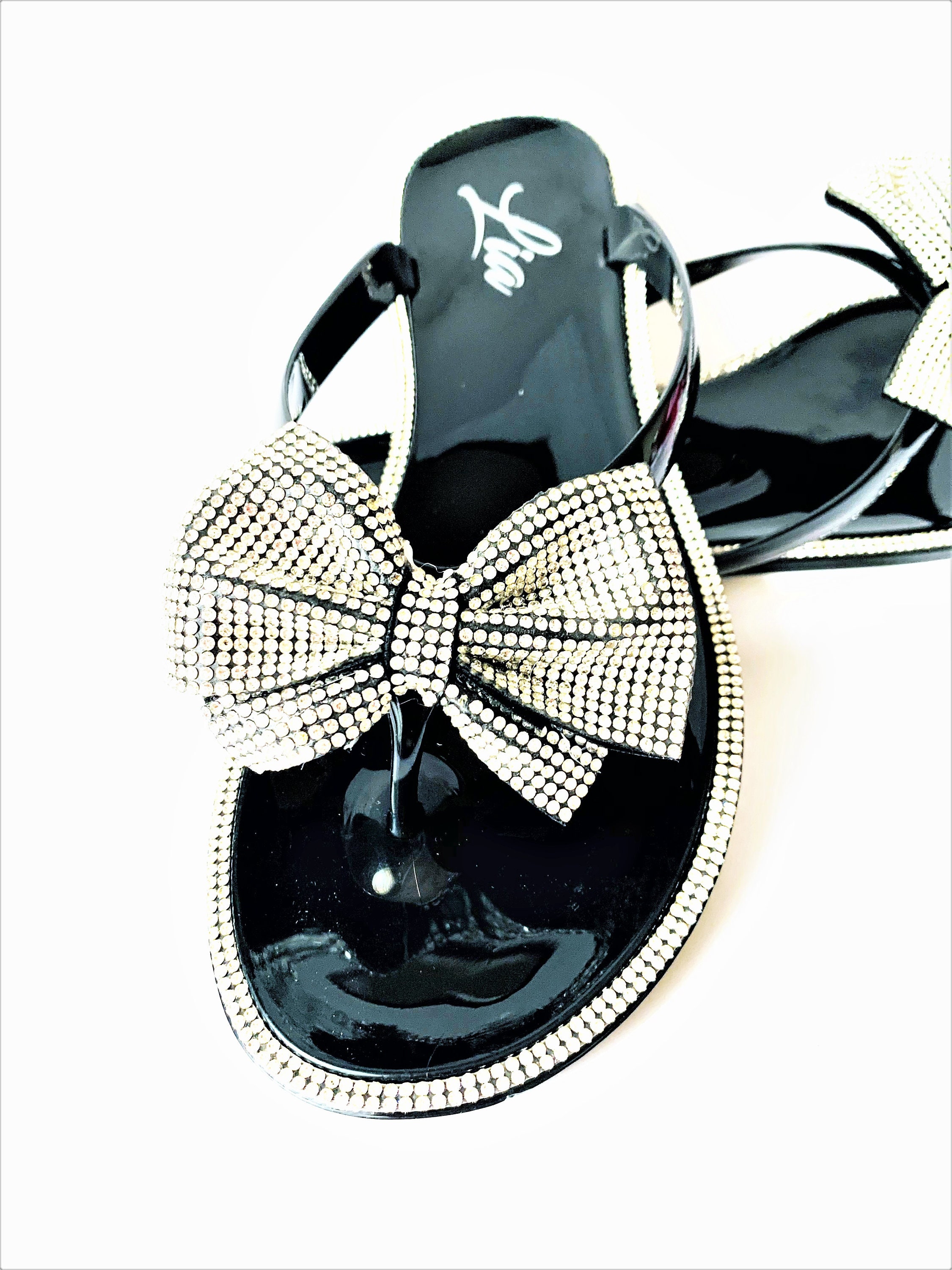 rhinestone bow jelly sandals