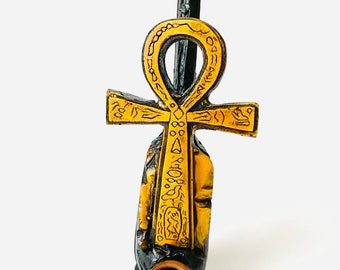 Gold Ankh Handmade Tobacco Smoking Hand Pipe Ancient Egypt Symbol Cross of Life 