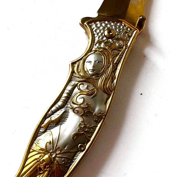 Collectible Dark Night Witch Demon Knife Antique Design Stainless Steel Gold Mermaid