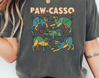 Paw-Casso Cat Shirt, Funny Cat Art Tee, Picasso Cat Lover Gift, Artistic Cat Mom Shirt, Colorful Cat Graphic Tee, Comfort Colors Shirt