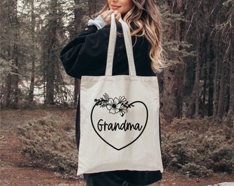 Grandma Floral Heart Tote Bag, Gift for Grandma, Grandma Tote Bag, Mothers Day Gift, Grandma Tote Bag, Nana Tote Bag, Nana Gifts