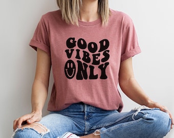 Good Vibes Only Shirt, Good Vibe, Wavy letters, Vintage, Retro, Mental Health Shirt, Smile Shirt, Motivational Shirt, Gift for Mental Health