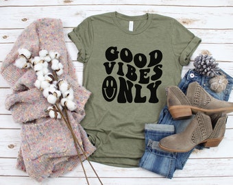Good Vibes Only Shirt, Good Vibe, Wavy letters, Vintage, Retro, Mental Health Shirt, Smile Shirt, Motivational Shirt, Gift for Mental Health