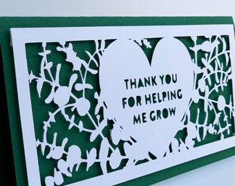 Thank you teachers card | Personalised eucalyptus Papercut Greeting Card | Handmade Teachers Card | Unique thank you cards