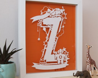 Personalised First Initial Wall Art| Robot, Kite and Airplane Papercut | Full Name and DOB Details