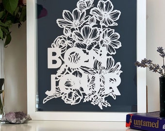 New home gifts | Paper cut art | Bonjour Floral Design | French Wall art | Home decor | Framed Paper Cut