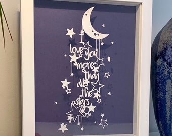 Anniversary gift | Paper cut art | I Love You More Than All The Stars | Wall decor | Framed wall art | Special occasions gift | Wedding gift