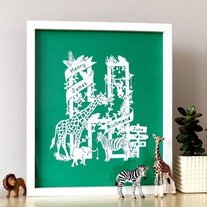 Personalised baby gifts Paper cut art Safari theme Full Name Birth Date Baby gift ideas Wall art Home decor Handmade gifts image 4
