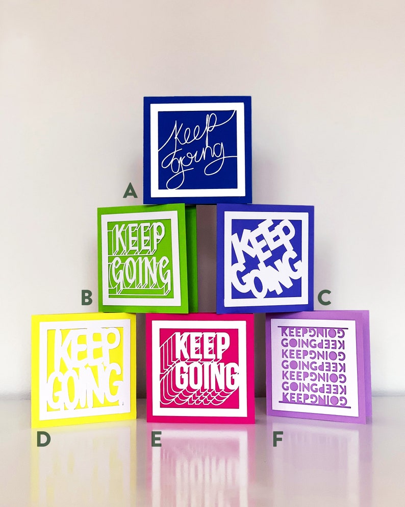 Keep Going Card Papercut greeting card individual or a set 6 different positive designs Blanc greeting cards Handmade image 2
