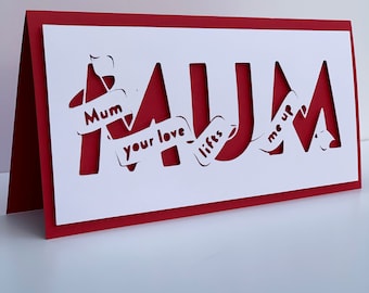 Carte de la fête des Mères | Carte de vœux Papercut 'Love' | Carte de maman faite à la main | Cartes uniques