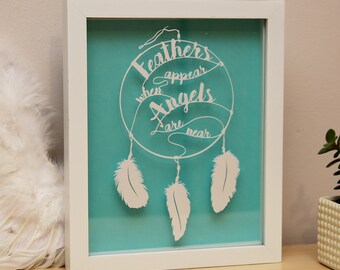 Anniversary gift | Paper cut | Wall art | Feathers Appear | When Angels Are Near | First anniversary | New baby gift | Framed wall art