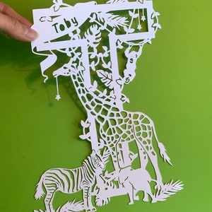 Personalised baby gifts Paper cut art Safari theme Full Name Birth Date Baby gift ideas Wall art Home decor Handmade gifts image 9