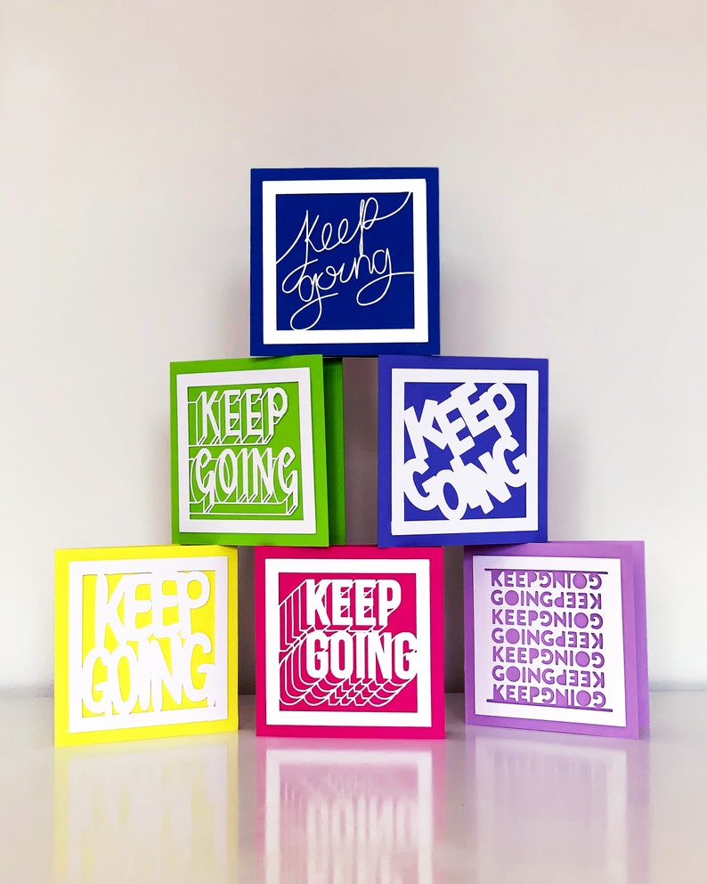 Keep Going Card Papercut greeting card individual or a set 6 different positive designs Blanc greeting cards Handmade image 1