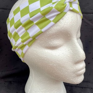 sprawdź mnie opaska na głowę w kolorze limonkowym - boho, opaska na głowę, DBP, ręcznie robiona, kratka, kratka, zielony, limonkowo-zielony, biały