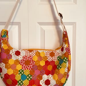 quilted crescent bag - crossbody, purse, crosstown crescent, ruby star, pink, yellow, green, orange, red