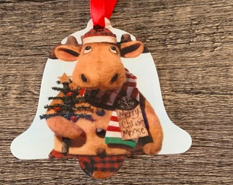 Handmade Sublimated Christmas Moose Bell Ornament-Black Friday Special