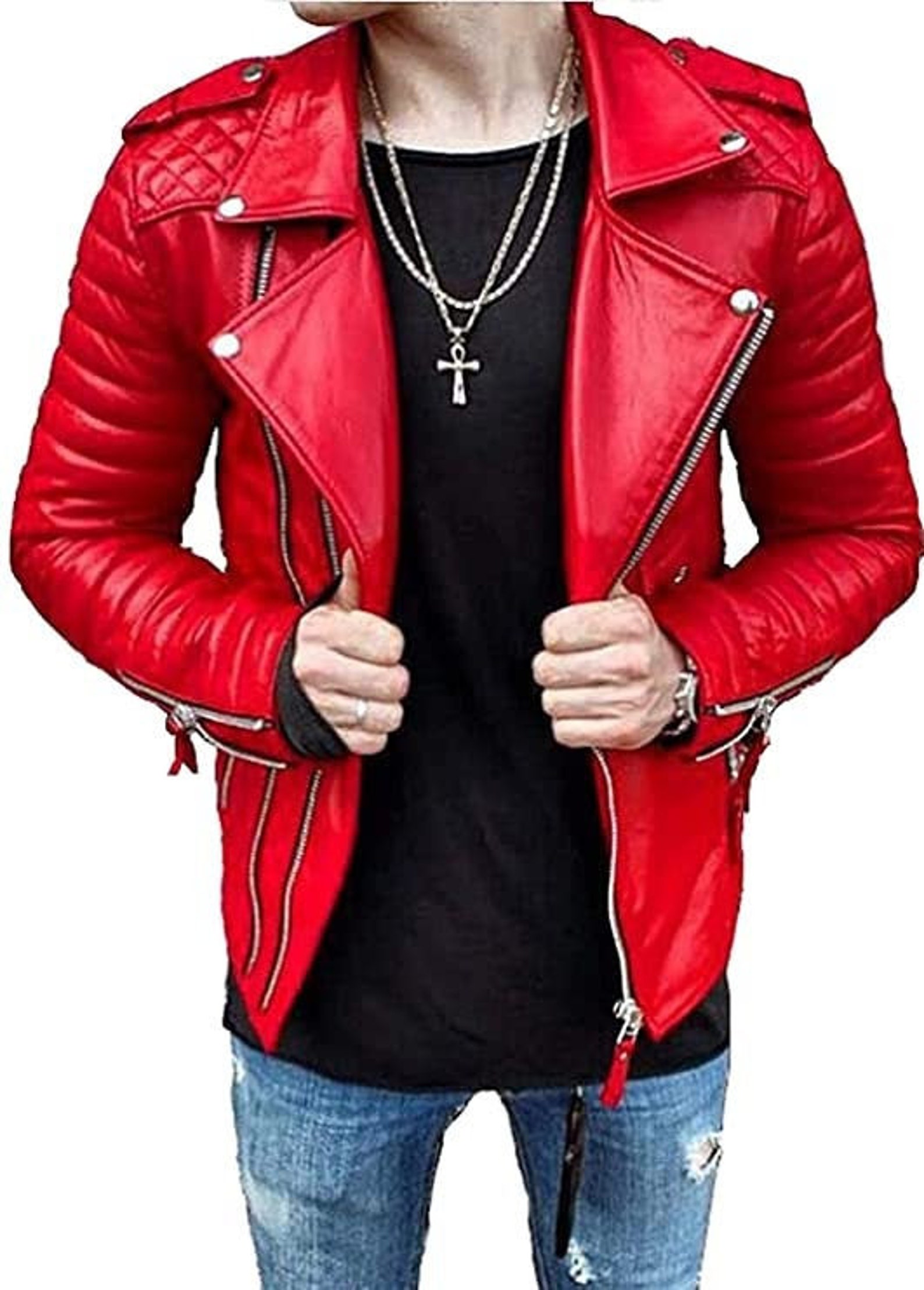 Kanye Red Leather Jacket Men S Genuine Lambskin Leather Etsy
