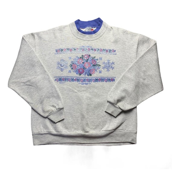 Vintage MORNING SUN Crew Neck Sweatshirt Floral Graphic Gray | Etsy