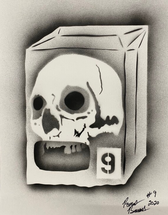 TITLE: skull and bag series #9 Abstract Art , Pop Art , Modern Art , Surreal , Contemporary Art , Figurative Portrait , Black and Wh