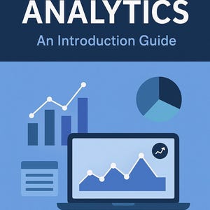 May include: A blue graphic with the text "ADOBE ANALYTICS" and "An Introduction Guide." The image includes charts, graphs, and a laptop displaying a line graph, suggesting data analysis and business intelligence.