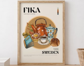 Fika Print | Coffee Wall Art | Downloadable Kitchen Decor | Swedish Food Printables | Cakes And Coffee Wall Art | Modern Scandinavian Prints