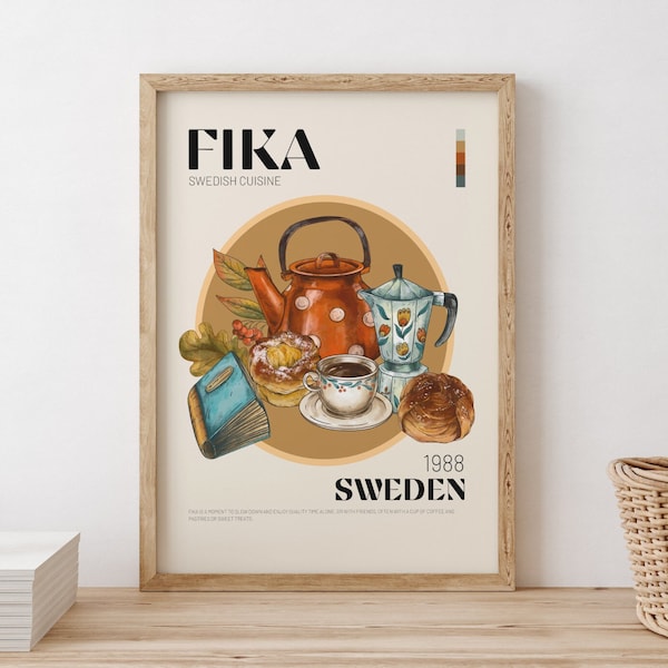 Fika Print | Coffee Wall Art | Downloadable Kitchen Decor | Swedish Food Printables | Cakes And Coffee Wall Art | Modern Scandinavian Prints