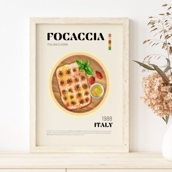 Foccacia Print, Food Print, Italy Print, Modern Kitchen Wall Art, Retro Wall Print, Digital Art, Kitchen Decor, Eat Sign, Rome, Italy Art
