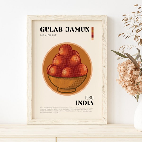 Gulab Jamun Print, Food Print, Indian Art Print, Downloadable Print, Mid Century Modern, Exhibition Poster, Pop Art