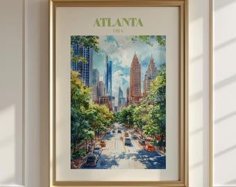Atlanta Watercolor Poster, United States Travel Wall Art, Atlanta Print, Art Lover Gift, Home Decor