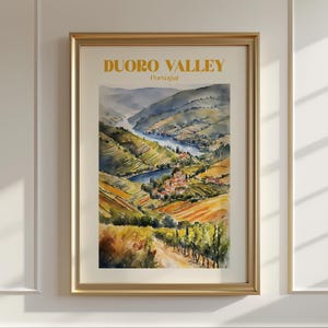Póster de acuarela del Valle del Duero, impresión de viaje a Portugal, póster de arte mural del Valle del Duero, decoración del hogar