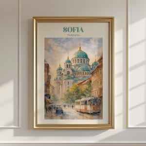 Impresión en acuarela de Sofía, Bulgaria, Catedral de San Alejandro Nevski (descarga digital)