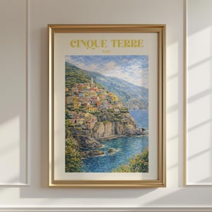 Póster de acuarela de Cinque Terre, arte mural de viaje a Italia, impresión de la Riviera Italiana, regalo para amantes del arte, decoración del hogar