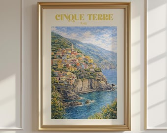 Cinque Terre  Watercolor Poster, Italy Travel Wall Art, Italian Riviera  Print, Art Lovers Gift, Home Decor