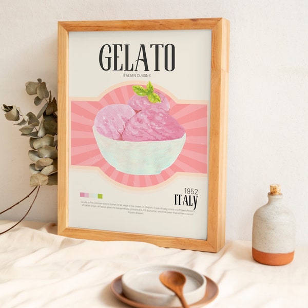 Gelato Poster, Italian Food Poster, Cafe Print, Pop Art, Ice Cream, Digital Art, Bar Art Kitchen Wall Art High Quality Printable