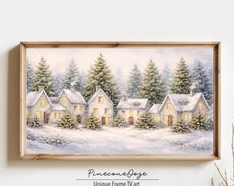 RAHMEN TV Art Weihnachtsdorf | Verschneite Winterferien im Vintage-Stil