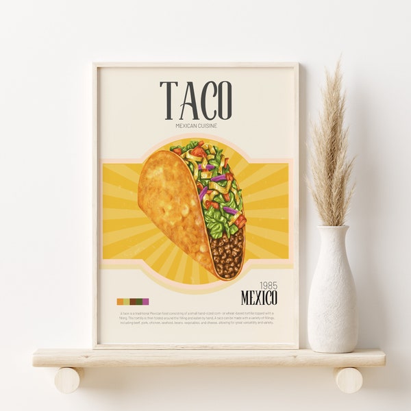 Taco Print, Retro Food Poster, Modern Kitchen Decor, Mexican Food, Food Art, Kitchen Print