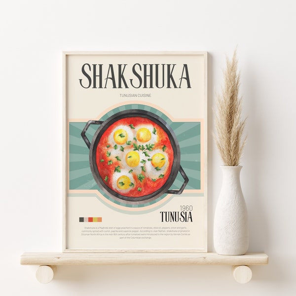Shakshuka Poster, Food Print, Tunusian Food, Middle Eastern Food Print, Retro Poster, Housewarming Gift, Breakfast Poster, Brunch