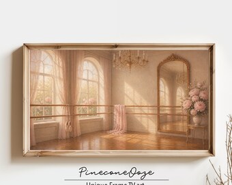 Elegant Ballet Room Frame TV Art | Blush Pink Oil Painting | Digital Download