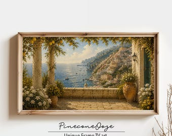 Positano Lemon Terrace Frame TV Art | Amalfi Coast Oil Painting | Digital Download