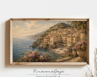 Cinque Terre Frame TV Art | Italian Coastal Village Oil Painting | Digital Download